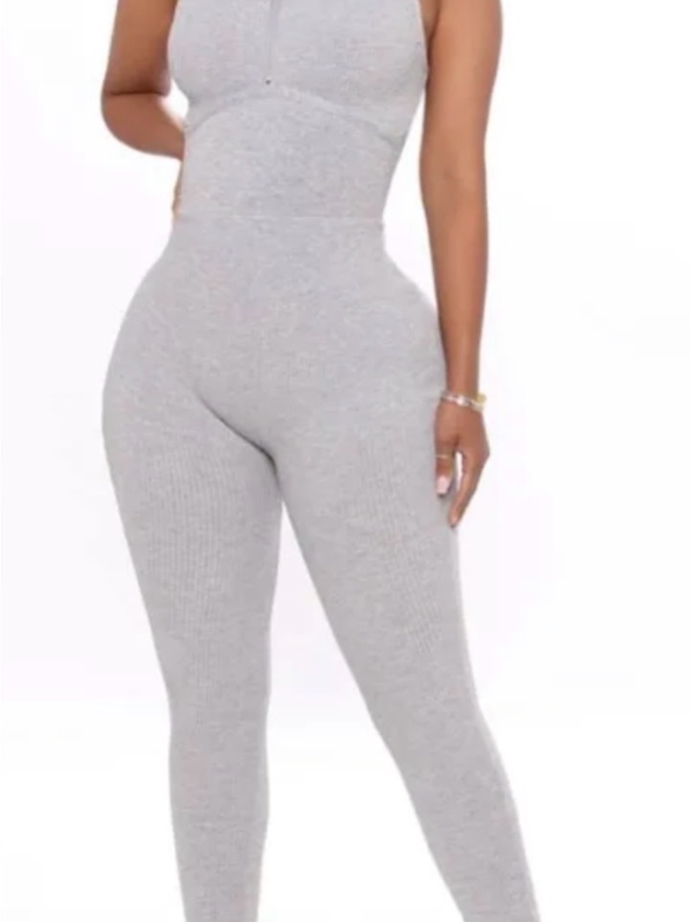 Fashion Nova Sleeveless Ribbed Jumpsuit in Gray